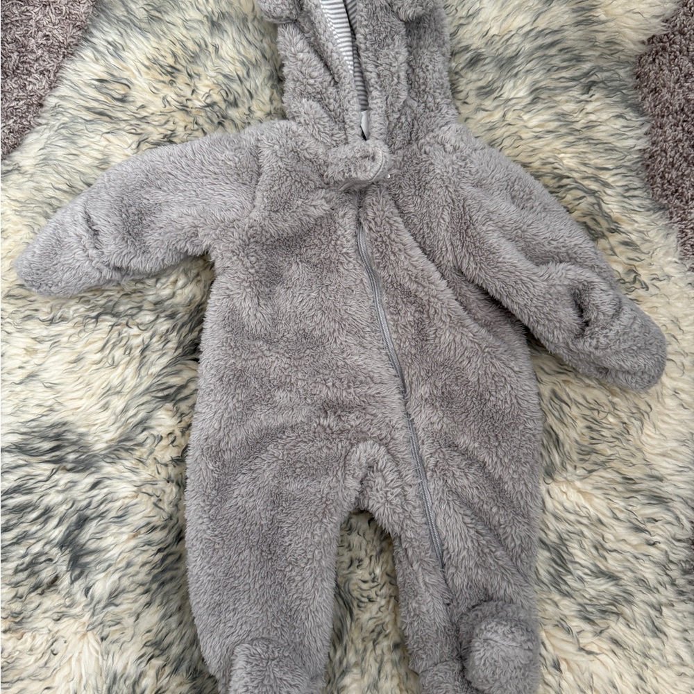 Cozy Grey Sherpa Baby One-Piece Jumpsuit Newborn